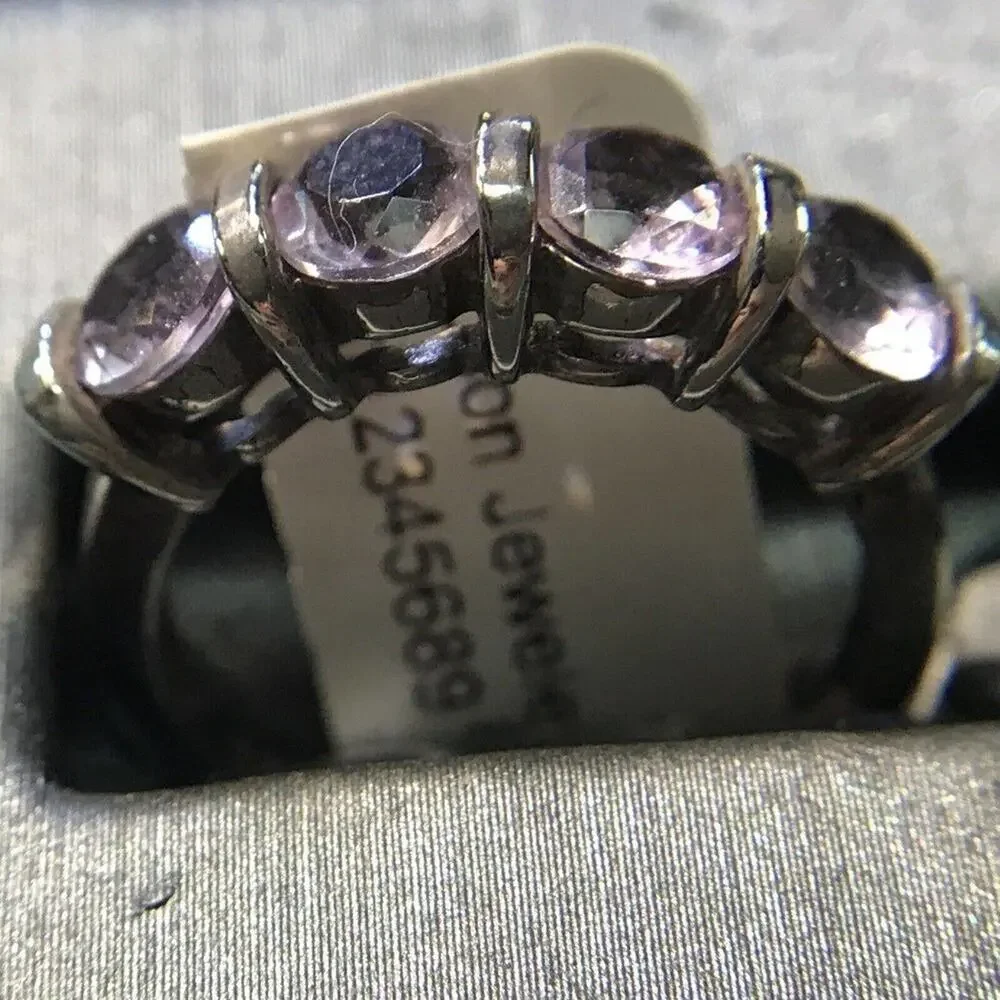Amethyst Ring Sz6.25 4 Round Stones Sterling Silver 925 (All Stones Simulated)